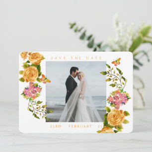 Gold Rose Ribbon Monogram Photo Wedding  Save The Date