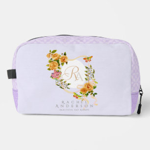 Gold Rose Ribbon Monogram Purple Print Cut Sew Bag