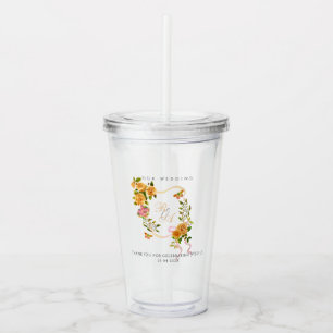 Gold Rose Ribbon Monogram Wedding Acrylic Tumbler