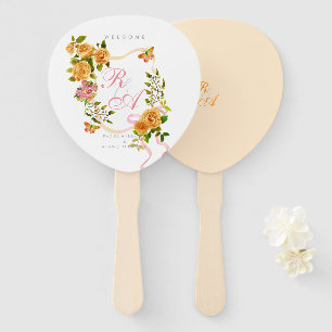 Gold Rose Ribbon Monogram Wedding  Hand Fan