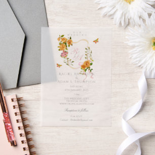 Gold Rose Ribbon Monogram Wedding Invitation