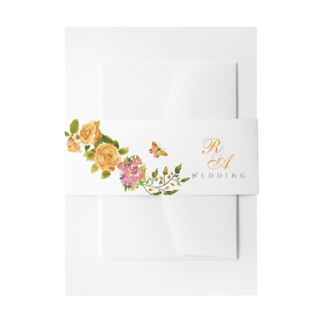 Gold Rose Ribbon Monogram Wedding  Invitation Belly Band (Front Example)