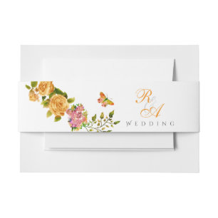 Gold Rose Ribbon Monogram Wedding  Invitation Belly Band