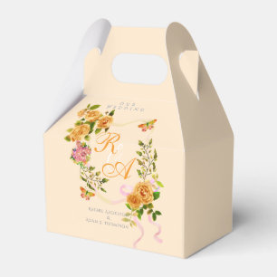 Gold Rose Ribbon Monogram Wedding Invitation Favour Box