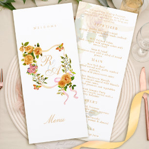Gold Rose Ribbon Monogram Wedding Menu