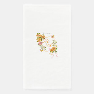 Gold Rose Ribbon Monogram Wedding  Napkin