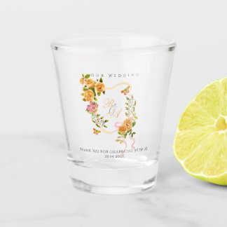 Gold Rose Ribbon Monogram Wedding  Shot Glass