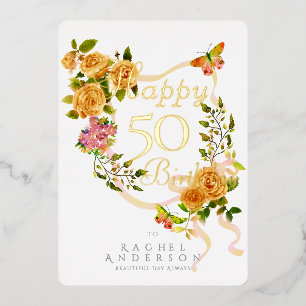 Gold Rose Ribbon Yearly Birthday Foil Card