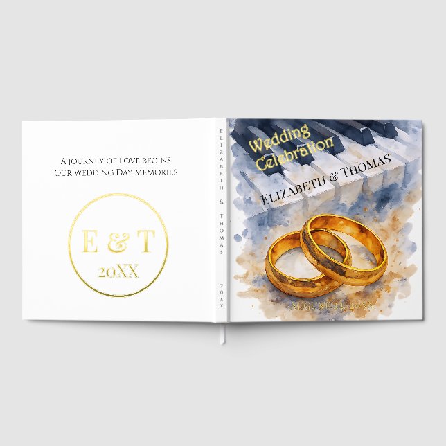  Gold Rose  Rings  Timeless Sophisticated Elegant Guest Book (Full)
