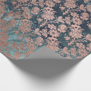 Gold Rose Royal Chic Teal Blush Metallic Floral Wrapping Paper