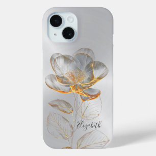Gold Rose Silver Add Name iPhone 15 Case