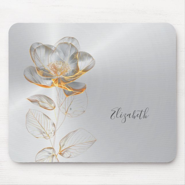 Gold Rose Silver Add Name  Mouse Mat (Front)