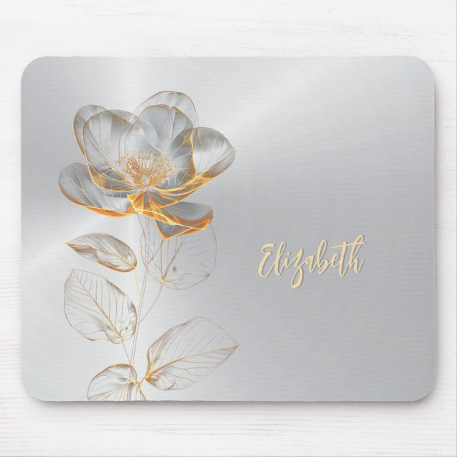 Gold Rose Silver Add Name  Mouse Mat (Front)