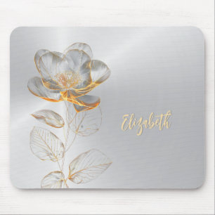 Gold Rose Silver Glam Add Name  Mouse Mat