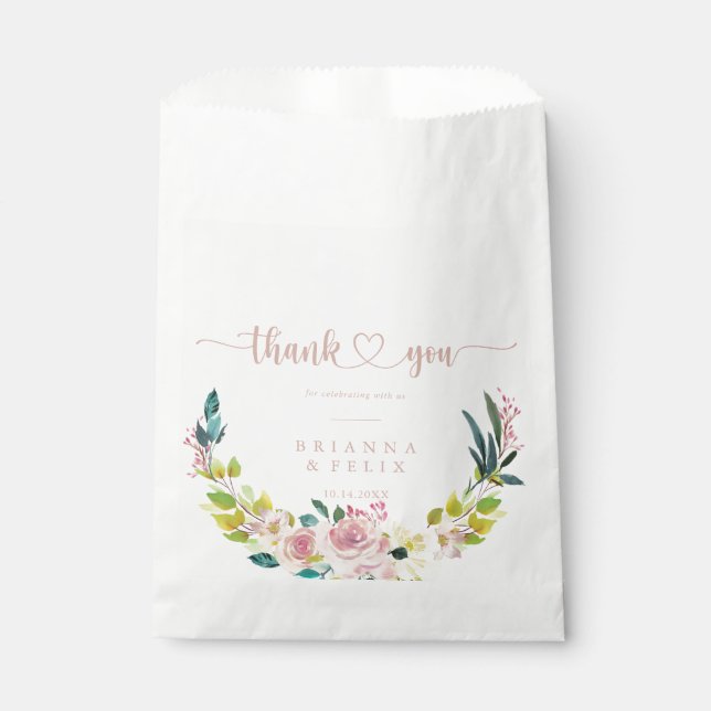 Gold Rose Spring Floral Thank You Wedding  Favour Bags (Front)