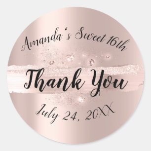 Gold Rose Strokes  Thank You Sweet 16th Bridal Sho Classic Round Sticker
