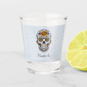Gold Rose Sugar Skull Personalised Shot Glass
