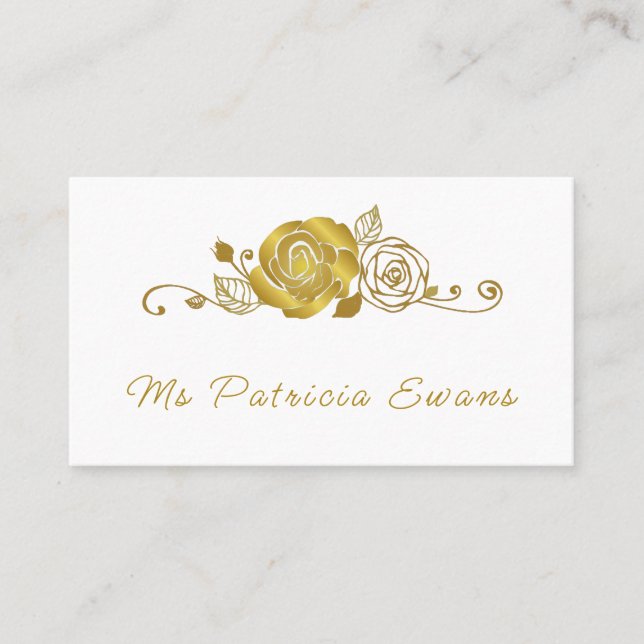 Gold Rose Swirls Leaves Wedding Place Card (Front)