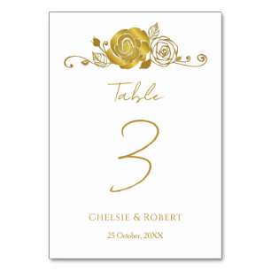 Gold Rose Swirls Wedding Table Number