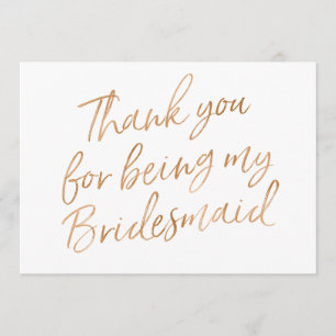 Gold Rose "Thank you for being bridesmaid" Thank You Card