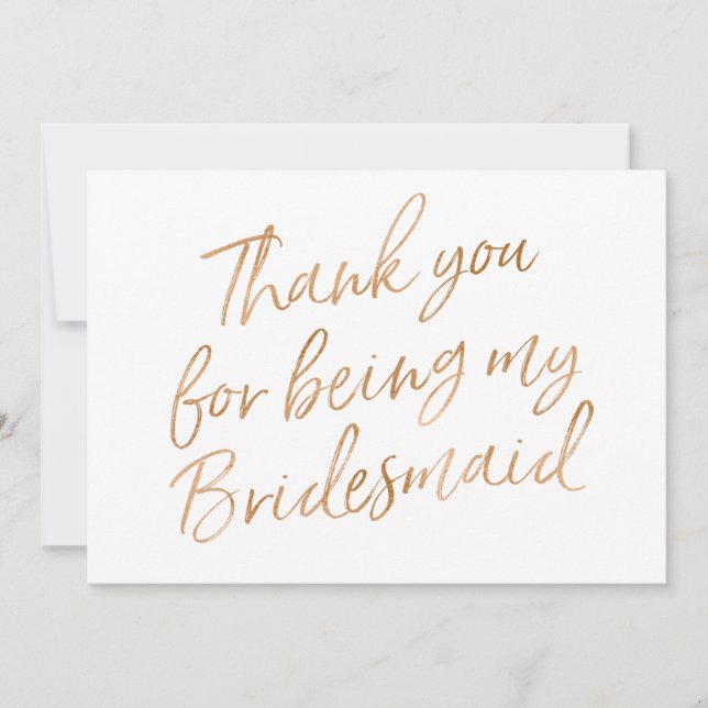 Gold Rose "Thank you for being bridesmaid" Thank You Card (Front)