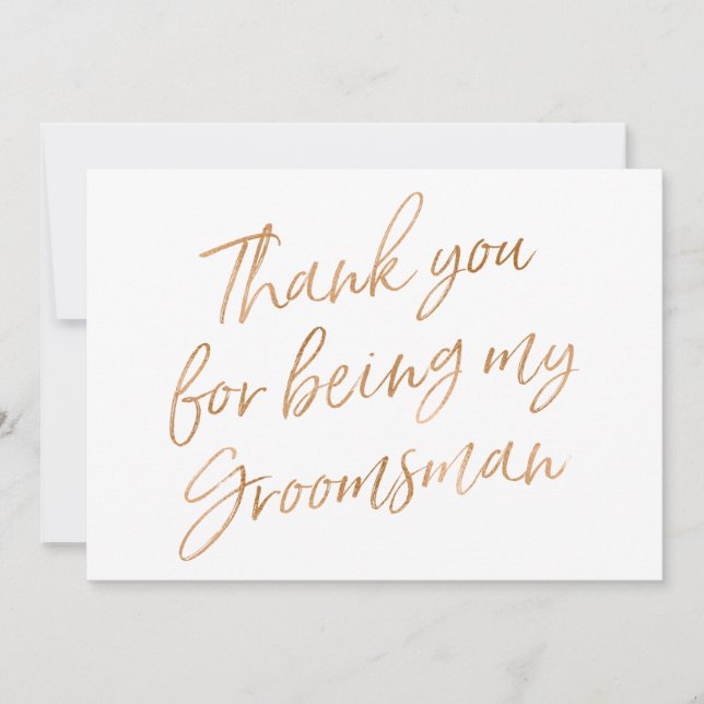 Gold Rose "Thank you for being my groomsman" Thank You Card (Front)