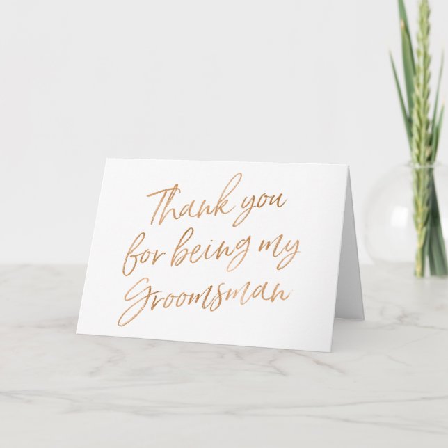 Gold Rose "Thank you for being my groomsman" Thank You Card (Front)