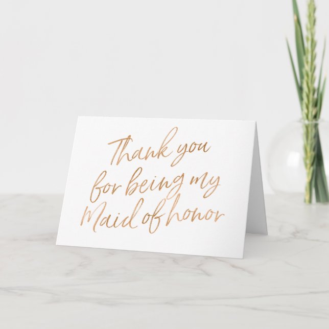 Gold Rose "Thank you for being my maid of honour" Thank You Card (Front)