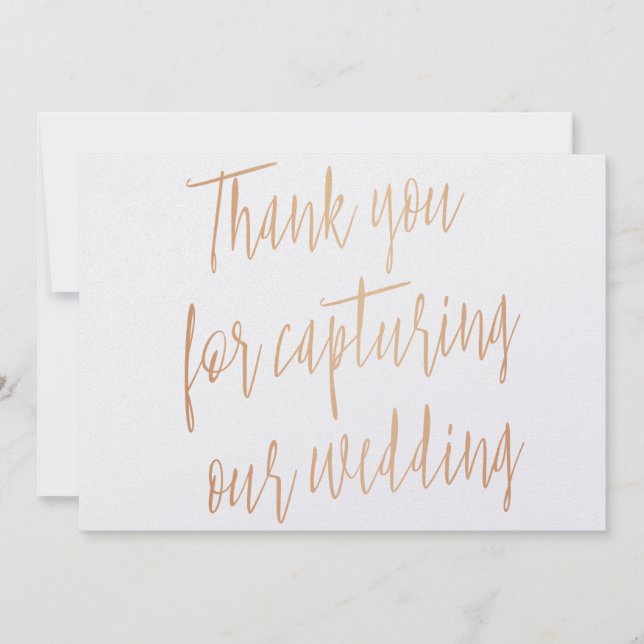 Gold Rose "Thank you for capturing our wedding" Thank You Card (Front)