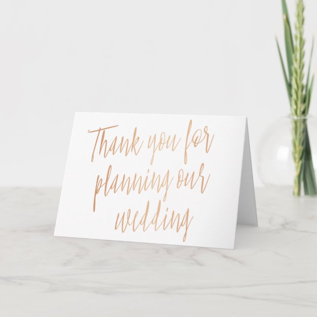 Gold Rose "Thank you for planning our wedding" Thank You Card (Front)
