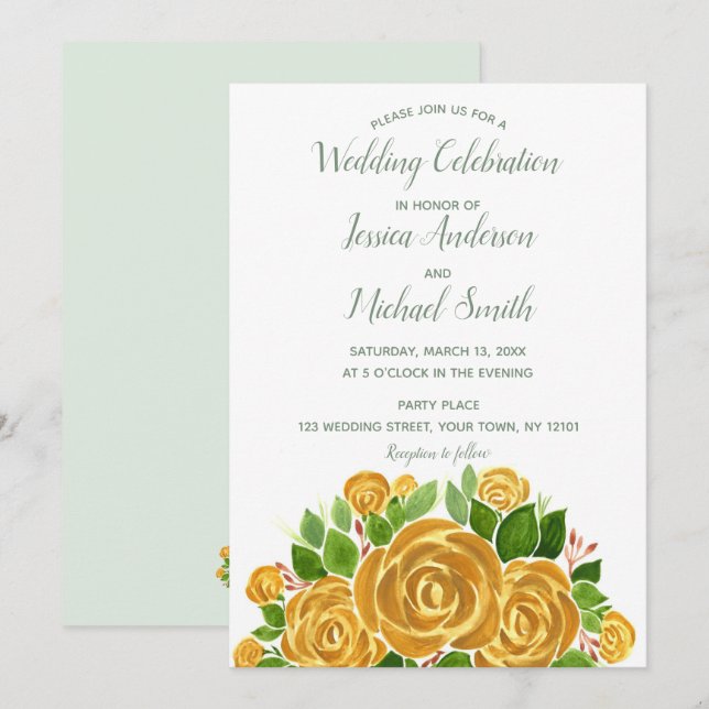 Gold Rose Wedding Card (Front/Back)