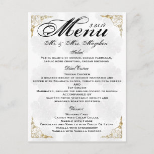 Gold Rose Wedding Dinner Menu Thank you Note Postcard