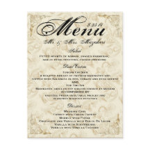 Gold Rose Wedding Dinner Menu Thank you Note