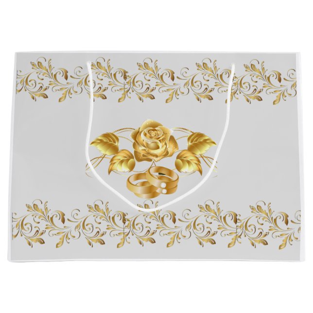 Gold Rose Wedding Large Gift Bag (Front)
