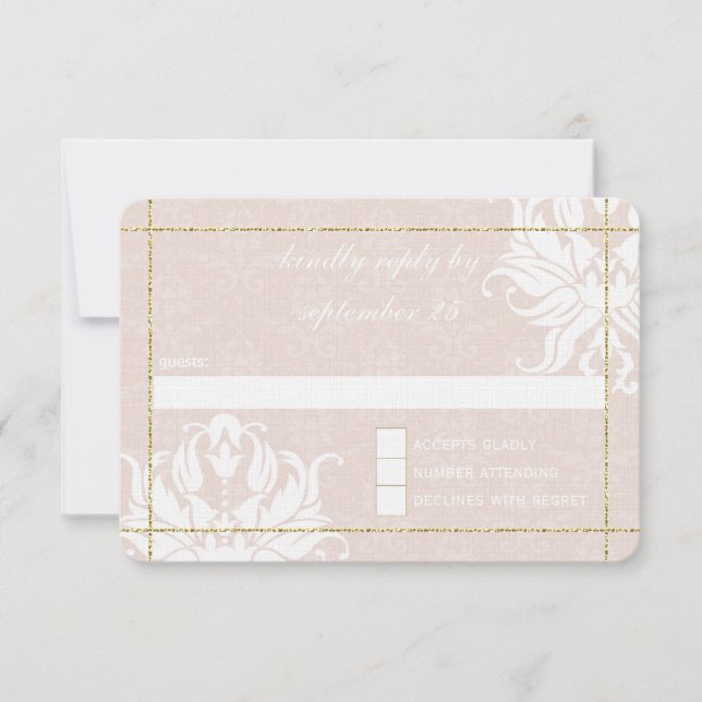 Gold Rose Wedding Millennial Blush Coral Pink RSVP (Front)