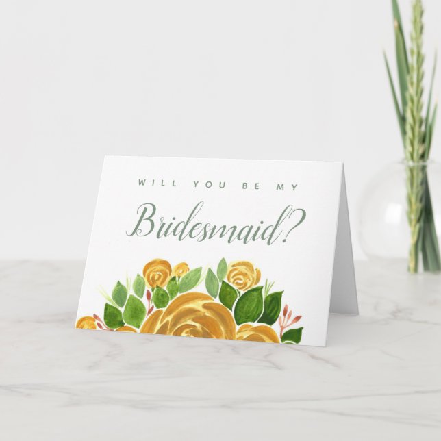 Gold Rose Will You Be My Bridesmaid Invitation (Front)