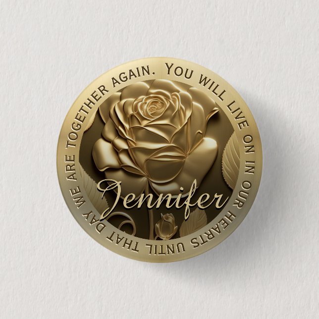 Gold Rose with Name Memorial 3 Cm Round Badge (Front)