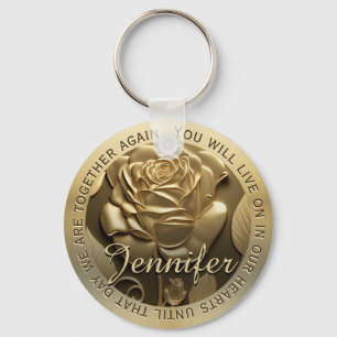 Gold Rose with Name Memorial Key Ring