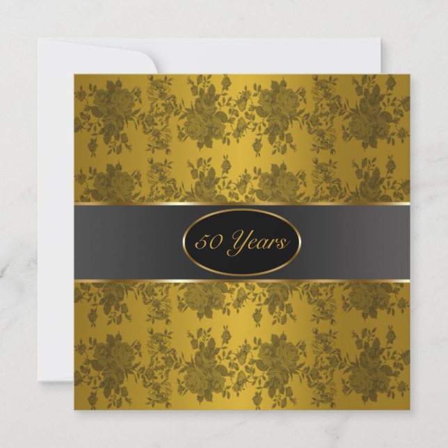 Gold Roses 50th Golden Wedding Anniversary Invitation (Front)