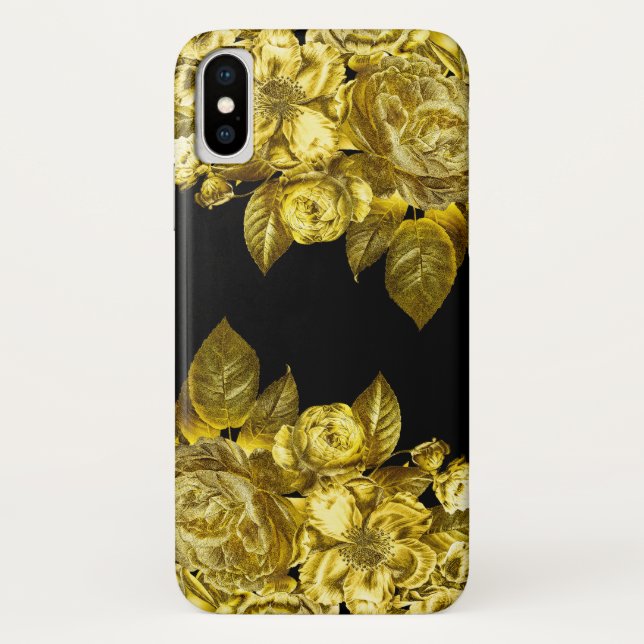 Gold roses and black marble Case-Mate iPhone case (Back)