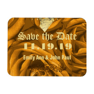 Gold Roses and Hearts Swirls Wedding Save the Date Magnet