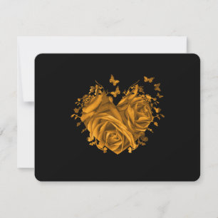 Gold Roses and Hearts Wedding RSVP Card