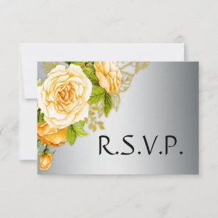 Gold Roses and Silver Wedding RSVP Card
