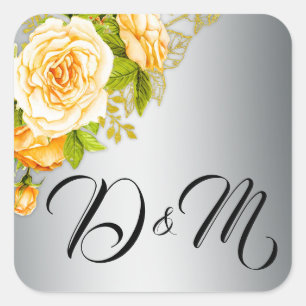 Gold Roses and Silver Wedding Square Sticker