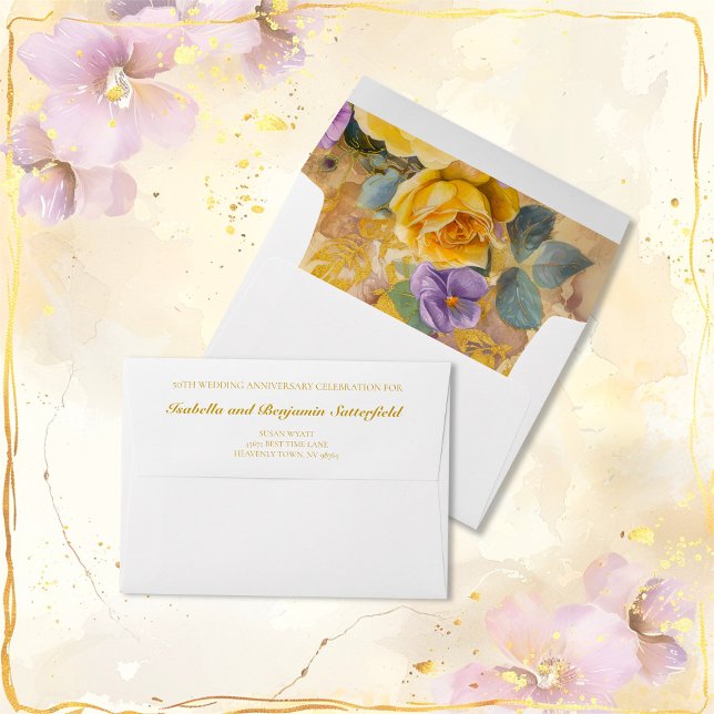 Gold Roses and Violets 50th Wedding Anniversary Envelope (Gold Roses and Violets 50th Wedding Anniversary Envelope)
