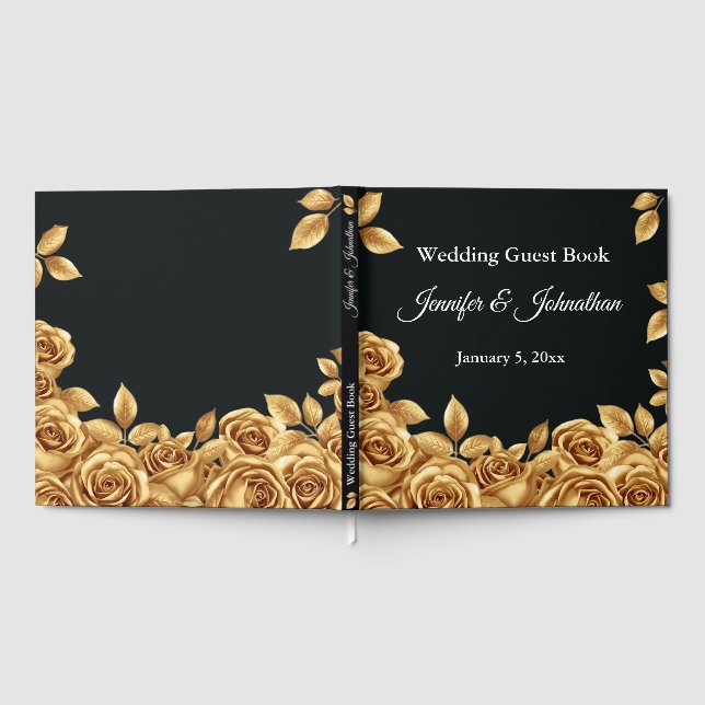 Gold Roses Custom Background Wedding  Guest Book (Full)