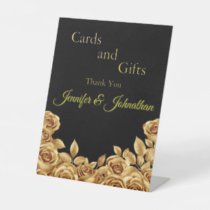 Gold Roses Custom Background Wedding Pedestal Sign