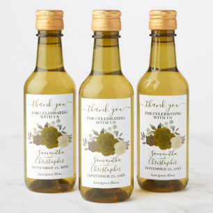 Gold Roses Elegant Boho Wedding Thank You Mini Wine Label