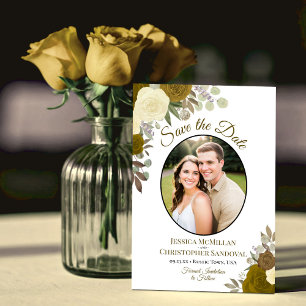 Gold Roses Elegant Floral Boho Wedding Photo Save The Date