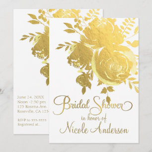 Gold Roses Faux Foil Elegant Floral Bridal Shower Invitation